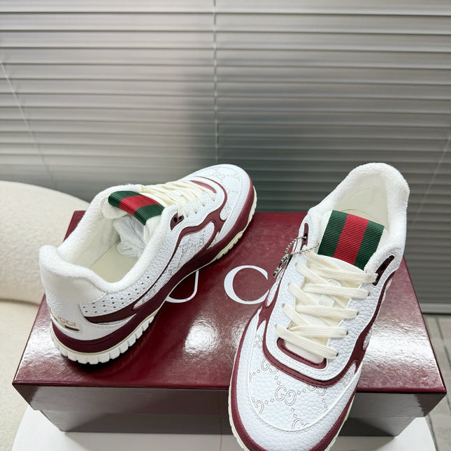 GUCCI 26S MAC80 SNEAKER IN WHITE AND RED LEATHER