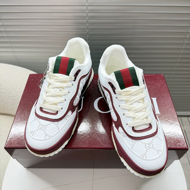 GUCCI 26S MAC80 SNEAKER IN WHITE AND RED LEATHER