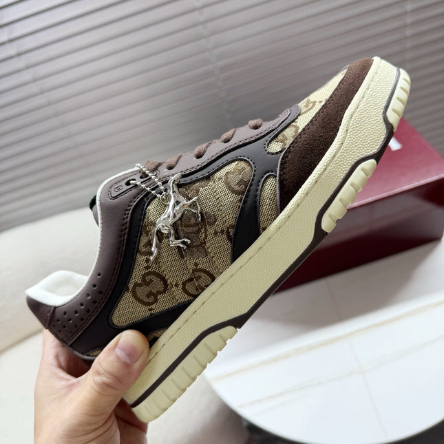 GUCCI 26S MAC80 SNEAKER IN BEIGE CANVAS AND DARK BROWN LEATHER