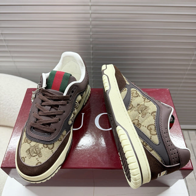 GUCCI 26S MAC80 SNEAKER IN BEIGE CANVAS AND DARK BROWN LEATHER