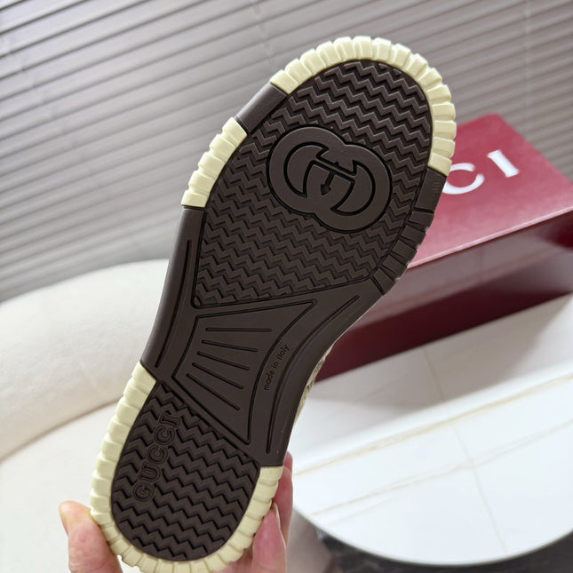 GUCCI 26S MAC80 SNEAKER IN BEIGE CANVAS AND DARK BROWN LEATHER