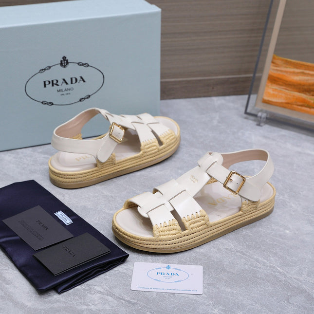 PRADA 26S SANDAL ESPADRILLES IN WHITE CALFSKIN