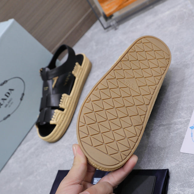 PRADA 26S SANDAL ESPADRILLES IN BLACK CALFSKIN