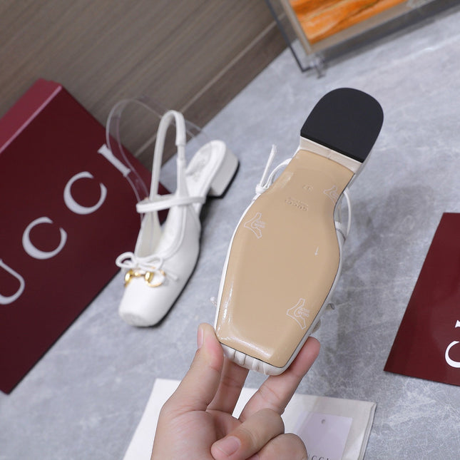 GUCCI 26S SLINGBACK PUMPS IN WHITE CALFSKIN GOLD HARDWARE