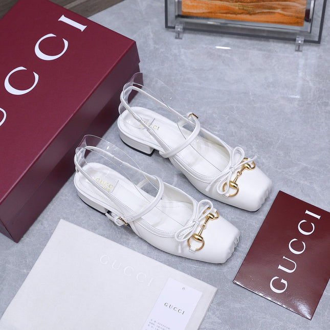 GUCCI 26S SLINGBACK PUMPS IN WHITE CALFSKIN GOLD HARDWARE