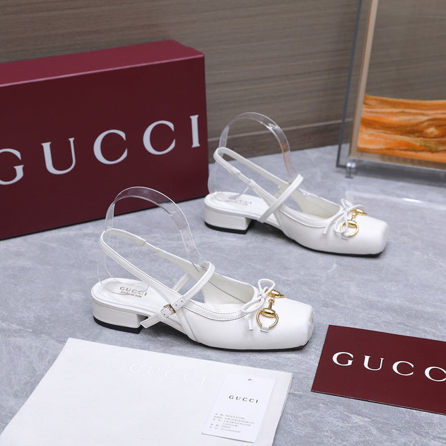 GUCCI 26S SLINGBACK PUMPS IN WHITE CALFSKIN GOLD HARDWARE
