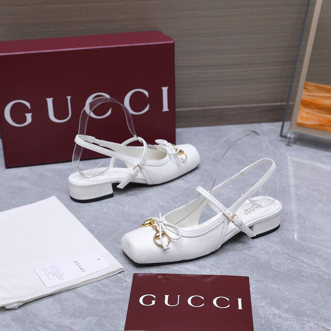 GUCCI 26S SLINGBACK PUMPS IN WHITE CALFSKIN GOLD HARDWARE
