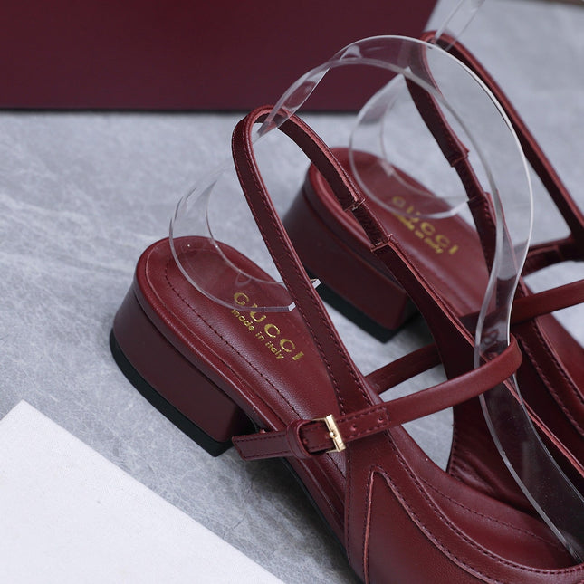 GUCCI 26S SLINGBACK PUMPS IN BURGUNDY RED CALFSKIN GOLD HARDWARE