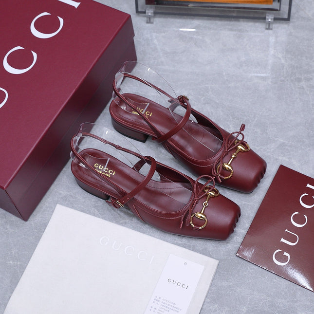 GUCCI 26S SLINGBACK PUMPS IN BURGUNDY RED CALFSKIN GOLD HARDWARE