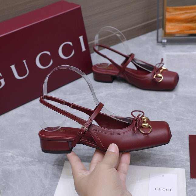 GUCCI 26S SLINGBACK PUMPS IN BURGUNDY RED CALFSKIN GOLD HARDWARE