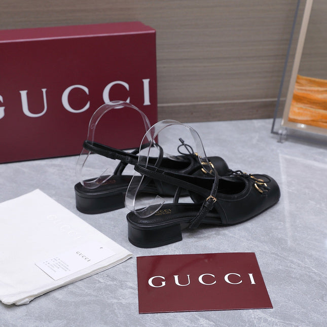 GUCCI 26S SLINGBACK PUMPS IN BLACK CALFSKIN GOLD HARDWARE