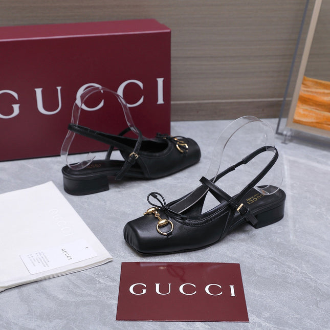 GUCCI 26S SLINGBACK PUMPS IN BLACK CALFSKIN GOLD HARDWARE