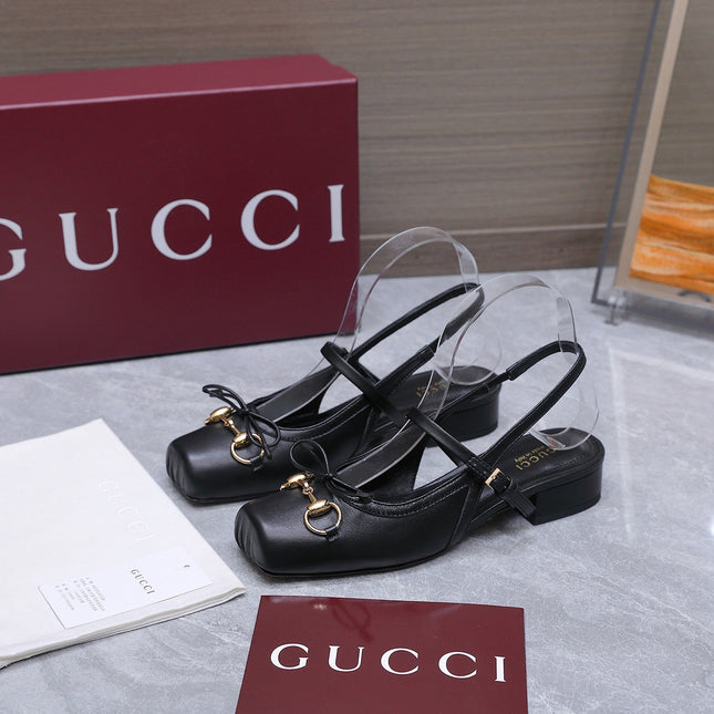 GUCCI 26S SLINGBACK PUMPS IN BLACK CALFSKIN GOLD HARDWARE