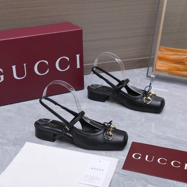 GUCCI 26S SLINGBACK PUMPS IN BLACK CALFSKIN GOLD HARDWARE
