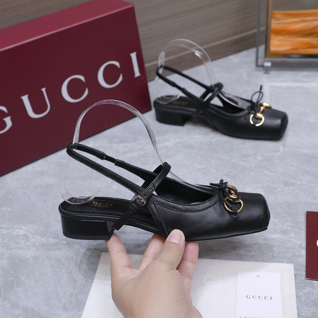 GUCCI 26S SLINGBACK PUMPS IN BLACK CALFSKIN GOLD HARDWARE