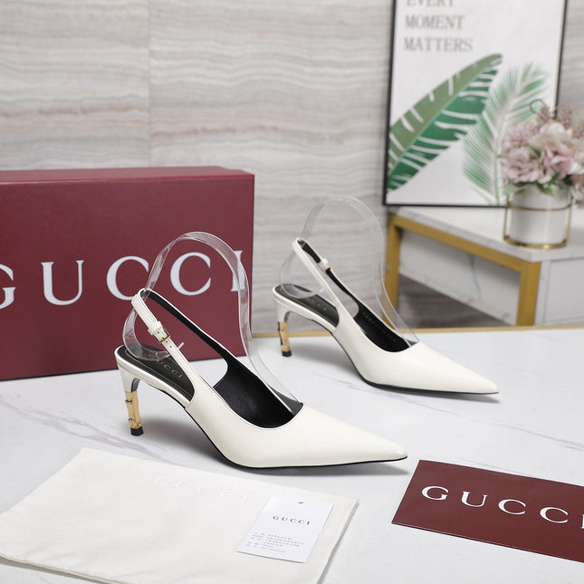 GUCCI 26S HEEL POINTED TOE SLINGBACK PUMPS 75MM IN WHITE CALFSKIN