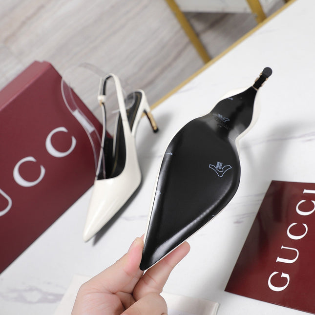GUCCI 26S HEEL POINTED TOE SLINGBACK PUMPS 75MM IN WHITE CALFSKIN