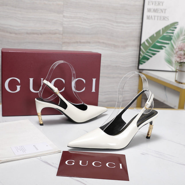 GUCCI 26S HEEL POINTED TOE SLINGBACK PUMPS 75MM IN WHITE CALFSKIN