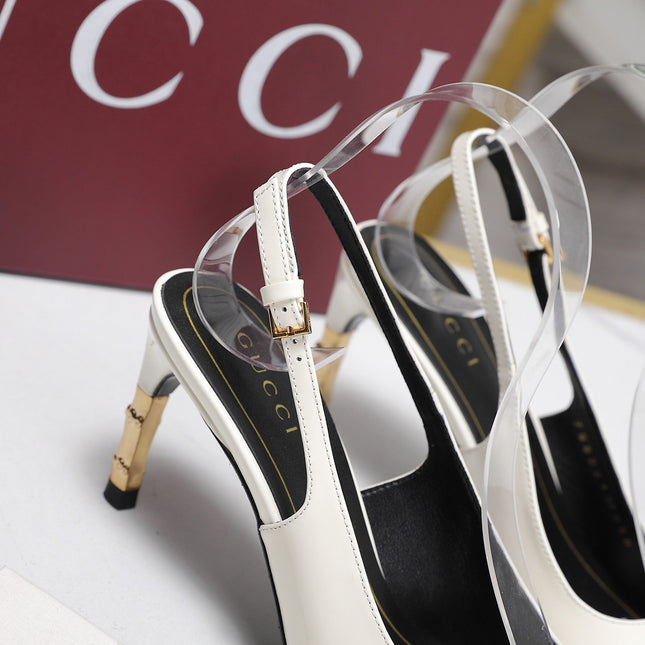 GUCCI 26S HEEL POINTED TOE SLINGBACK PUMPS 75MM IN WHITE CALFSKIN