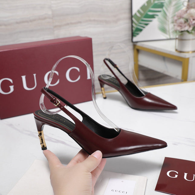 GUCCI 26S HEEL POINTED TOE SLINGBACK PUMPS 75MM IN BURGUNDY RED CALFSKIN