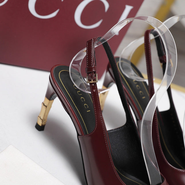 GUCCI 26S HEEL POINTED TOE SLINGBACK PUMPS 75MM IN BURGUNDY RED CALFSKIN