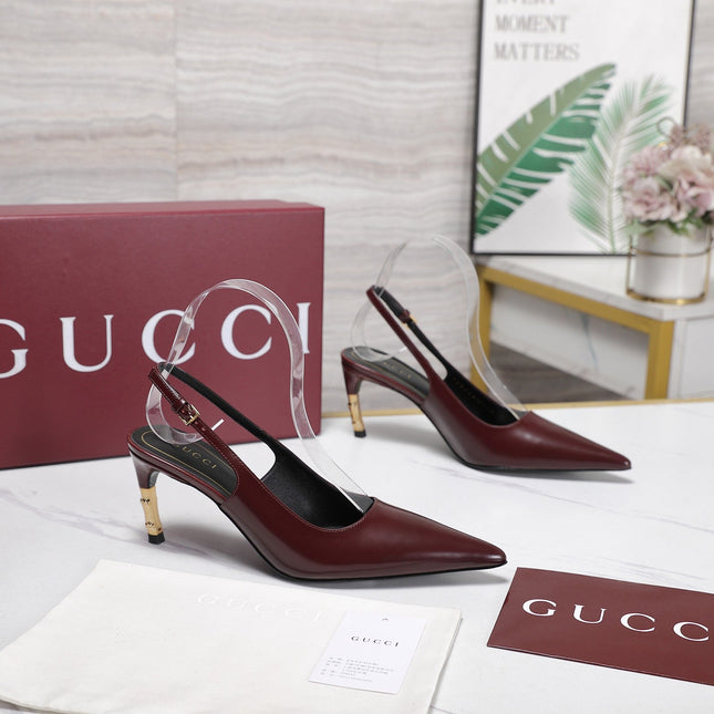 GUCCI 26S HEEL POINTED TOE SLINGBACK PUMPS 75MM IN BURGUNDY RED CALFSKIN