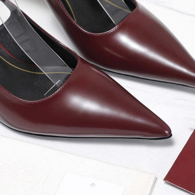 GUCCI 26S HEEL POINTED TOE SLINGBACK PUMPS 75MM IN BURGUNDY RED CALFSKIN