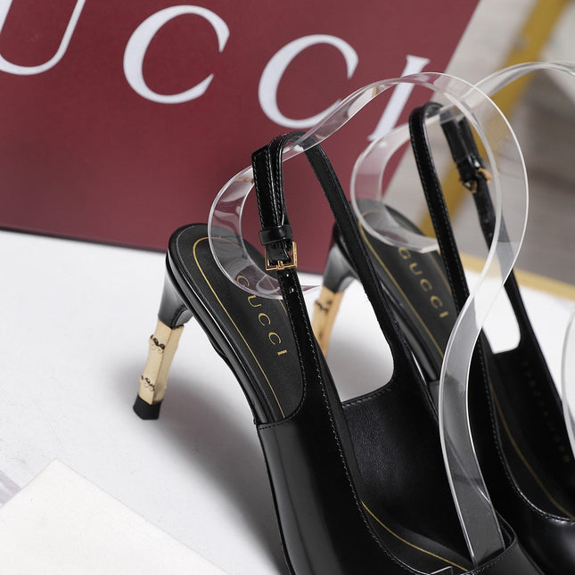 GUCCI 26S HEEL POINTED TOE SLINGBACK PUMPS 75MM IN BLACK CALFSKIN
