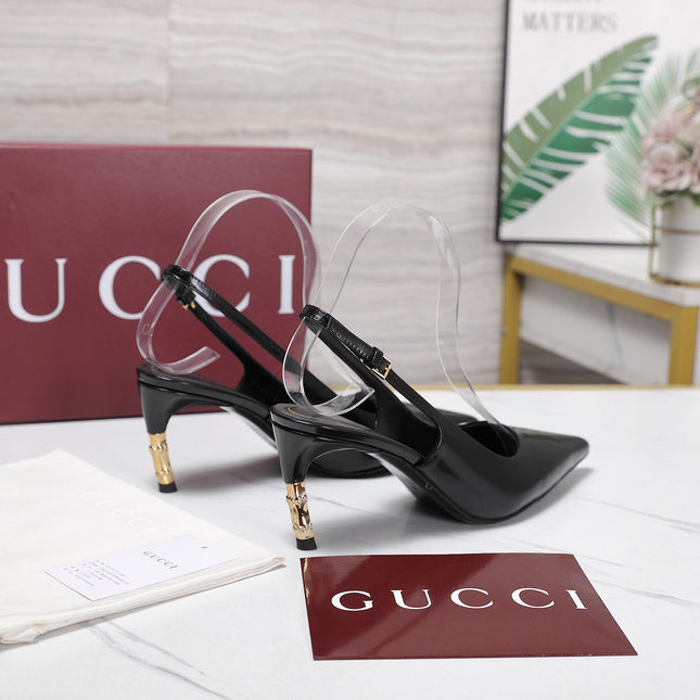 GUCCI 26S HEEL POINTED TOE SLINGBACK PUMPS 75MM IN BLACK CALFSKIN