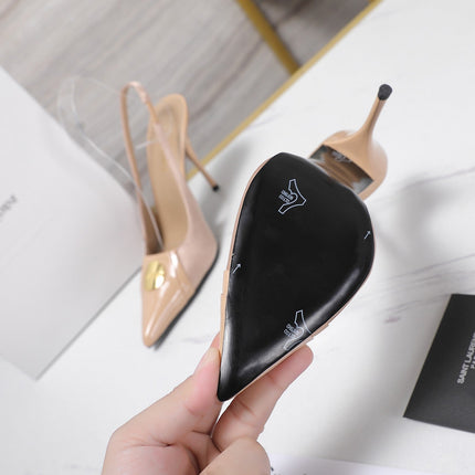YSL 26S SLINGBACK PUMPS 100 MM IN BEIGE SATIN AND CALFSKIN