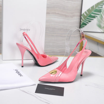 YSL 26S SLINGBACK PUMPS 100 MM IN LIGHT PINK SATIN AND CALFSKIN