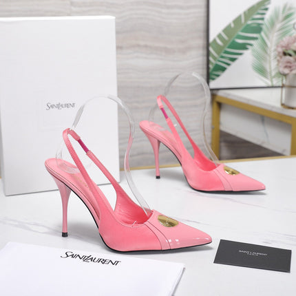 YSL 26S SLINGBACK PUMPS 100 MM IN LIGHT PINK SATIN AND CALFSKIN
