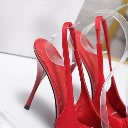 YSL 26S SLINGBACK PUMPS 100 MM IN RED SATIN AND CALFSKIN