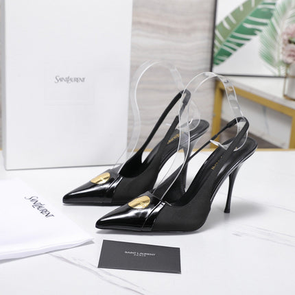 YSL 26S SLINGBACK PUMPS 100 MM IN BLACK SATIN AND CALFSKIN