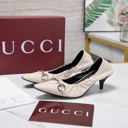 GUCCI 26S HORSEBIT GATHERED PUMPS 55 MM IN IVORY CALFSKIN