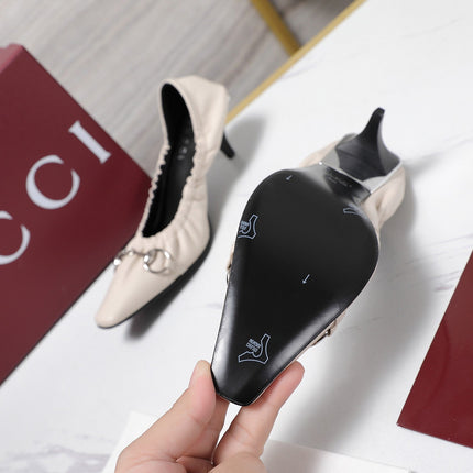 GUCCI 26S HORSEBIT GATHERED PUMPS 55 MM IN IVORY CALFSKIN