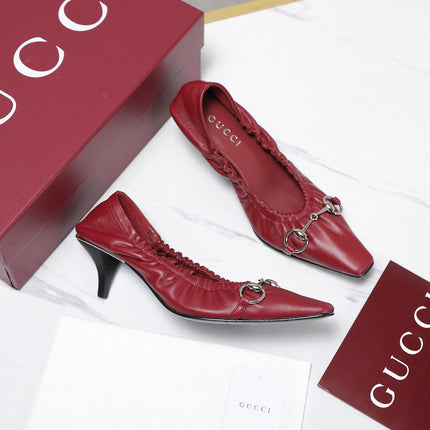 GUCCI 26S HORSEBIT GATHERED PUMPS 55 MM IN DARK RED CALFSKIN