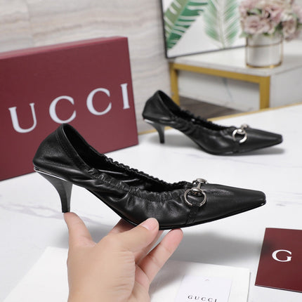 GUCCI 26S HORSEBIT GATHERED PUMPS 55 MM IN BLACK CALFSKIN