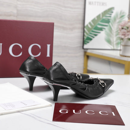 GUCCI 26S HORSEBIT GATHERED PUMPS 55 MM IN BLACK CALFSKIN
