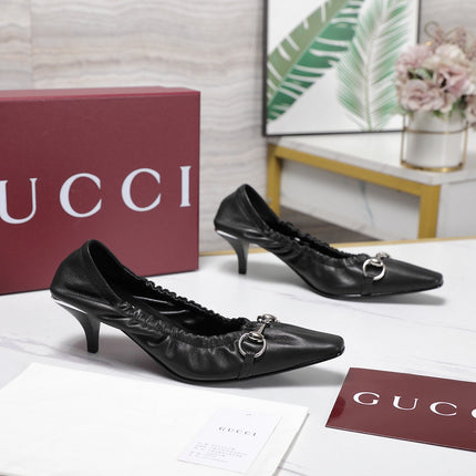 GUCCI 26S HORSEBIT GATHERED PUMPS 55 MM IN BLACK CALFSKIN