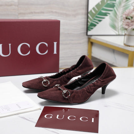 GUCCI 26S HORSEBIT GATHERED PUMPS 55 MM IN BURGUNDY SUEDE