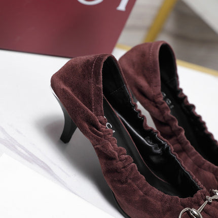 GUCCI 26S HORSEBIT GATHERED PUMPS 55 MM IN BURGUNDY SUEDE