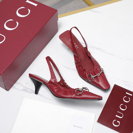 GUCCI 26S SLINGBACK HORSEBIT 55 MM IN DARK RED CALFSKIN