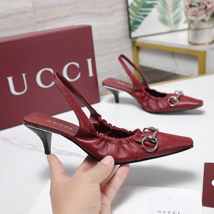 GUCCI 26S SLINGBACK HORSEBIT 55 MM IN DARK RED CALFSKIN