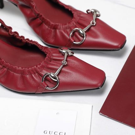 GUCCI 26S SLINGBACK HORSEBIT 55 MM IN DARK RED CALFSKIN
