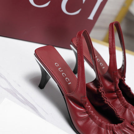 GUCCI 26S SLINGBACK HORSEBIT 55 MM IN DARK RED CALFSKIN
