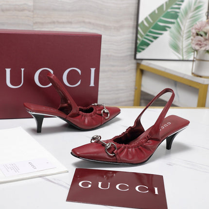 GUCCI 26S SLINGBACK HORSEBIT 55 MM IN DARK RED CALFSKIN