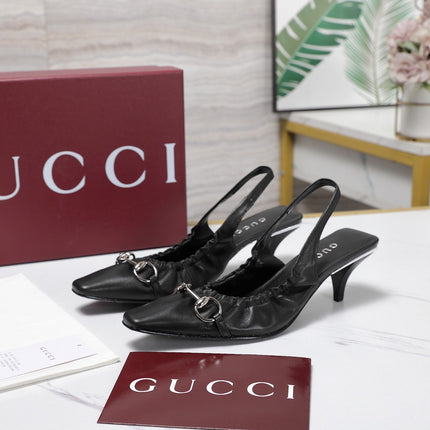 GUCCI 26S SLINGBACK HORSEBIT 55 MM IN BLACK CALFSKIN
