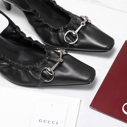 GUCCI 26S SLINGBACK HORSEBIT 55 MM IN BLACK CALFSKIN
