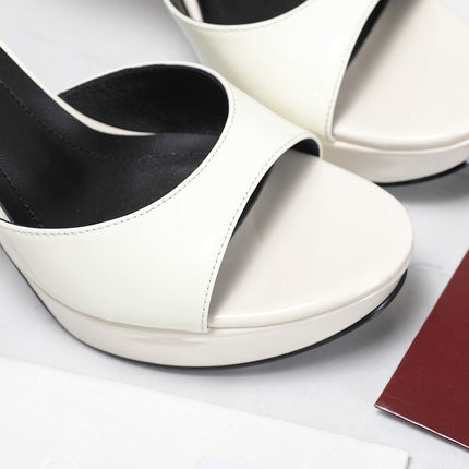 GUCCI 26S HEELED SANDALS 105 MM IN CREAM WHITE PATENT CALFSKIN